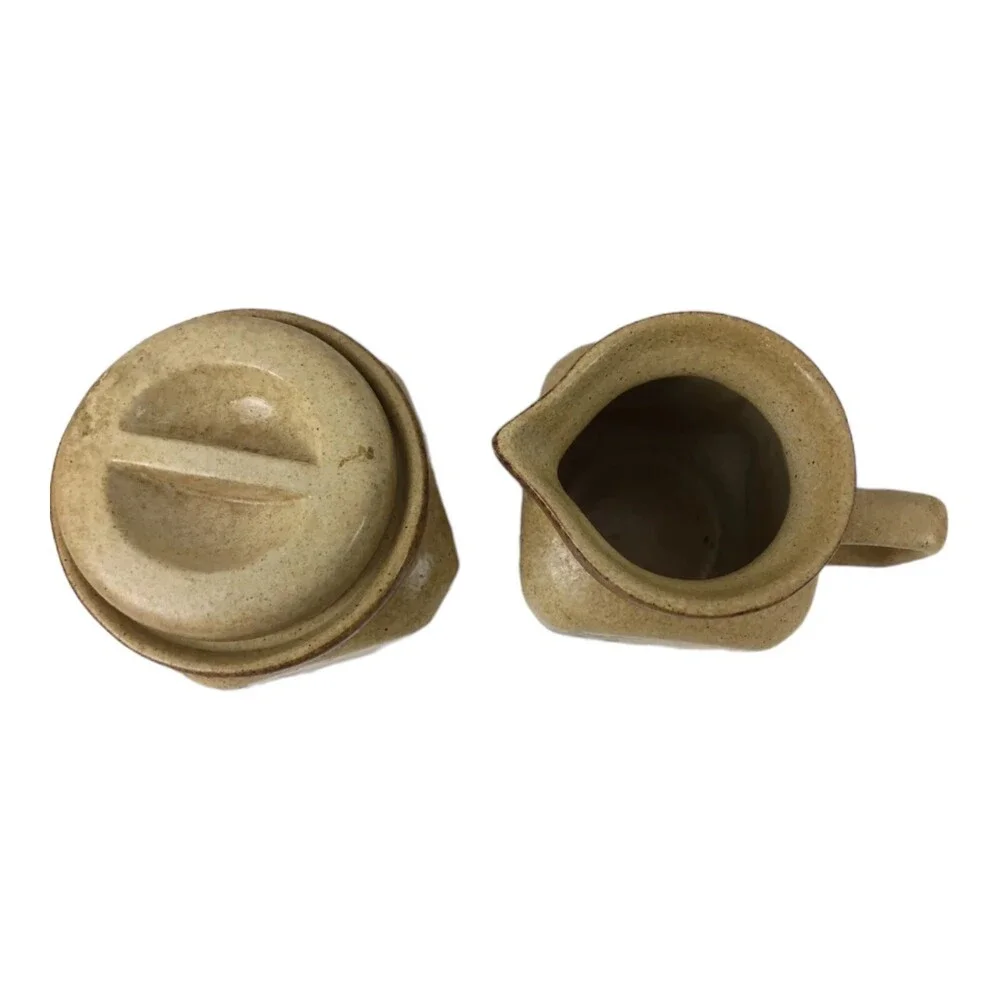 VTG Mid Century PIC USA Creamer & Sugar Bowl Set Square Stoneware Floral Pottery